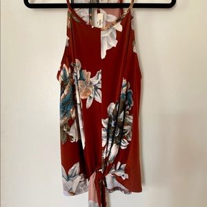 Red flower tank, long tie